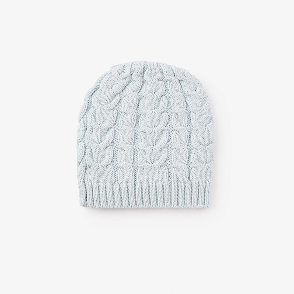 Pale Blue Horseshoe Cable Knit Baby Hat