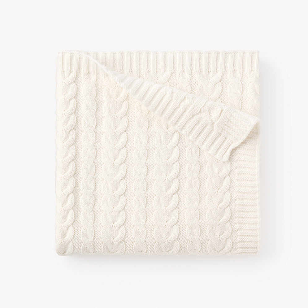 Whisper White Horseshoe Cable Knit Baby Blanket