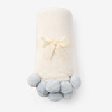 Pale Blue Pom Trim Fleece Baby Stroller Blanket