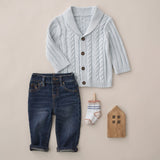 Pale Blue Horseshoe Cable Knit Baby Cardigan