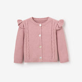 Mauve Flutter Sleeve Cable Cardigan