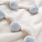 Pale Blue Pom Trim Fleece Baby Stroller Blanket