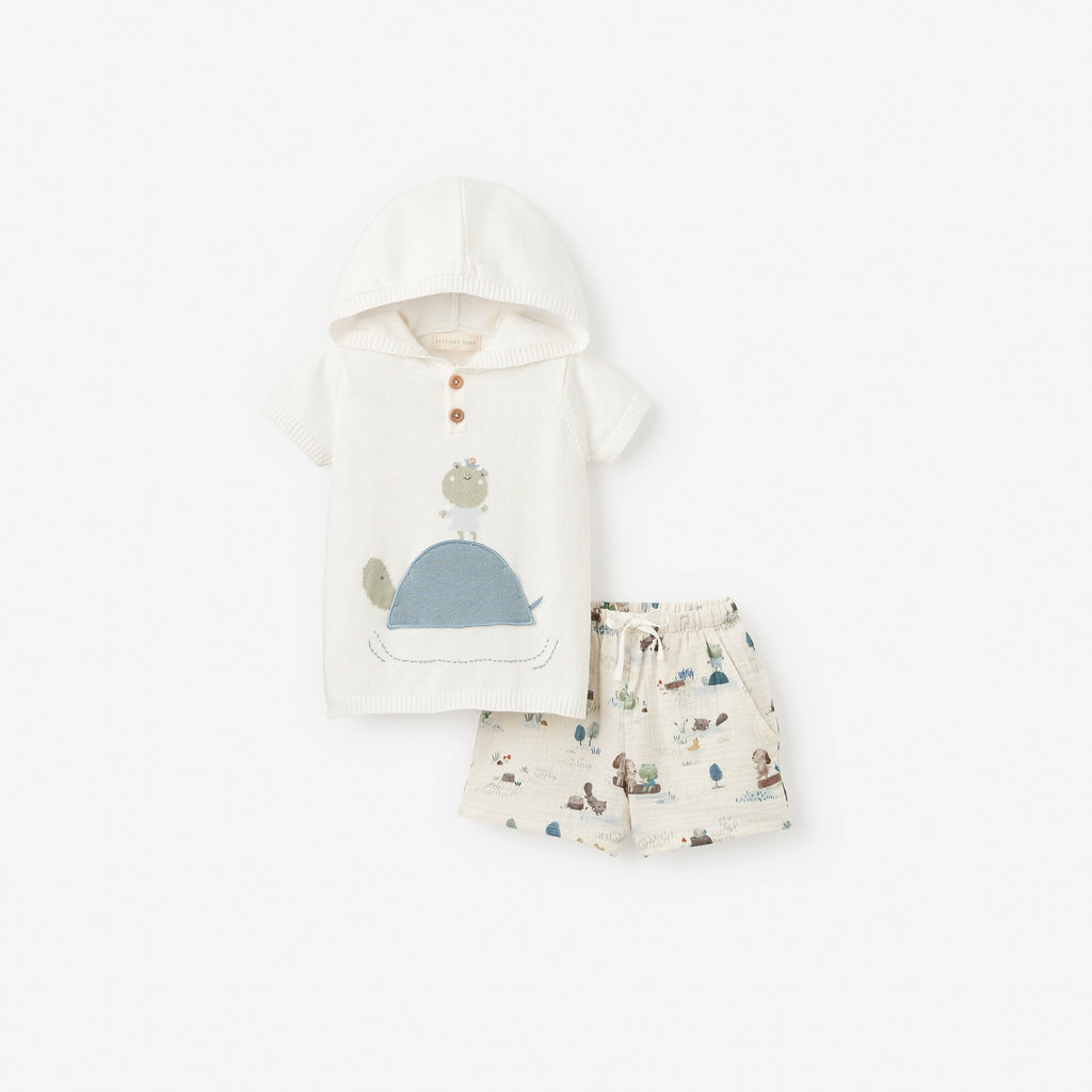 Pond Friends Hooded Pullover + Organic Muslin Short Set