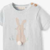 Pale Blue Bunny Knit Shortall Romper