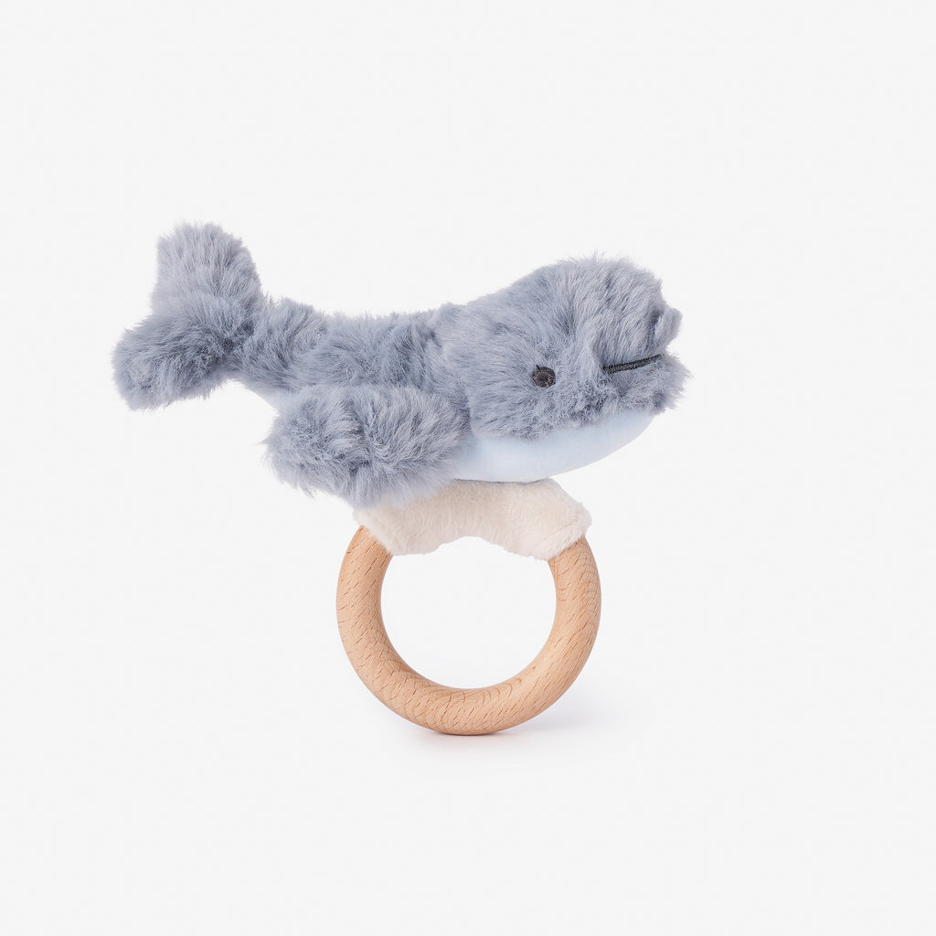 Whale Plush Wooden Ring Rattle