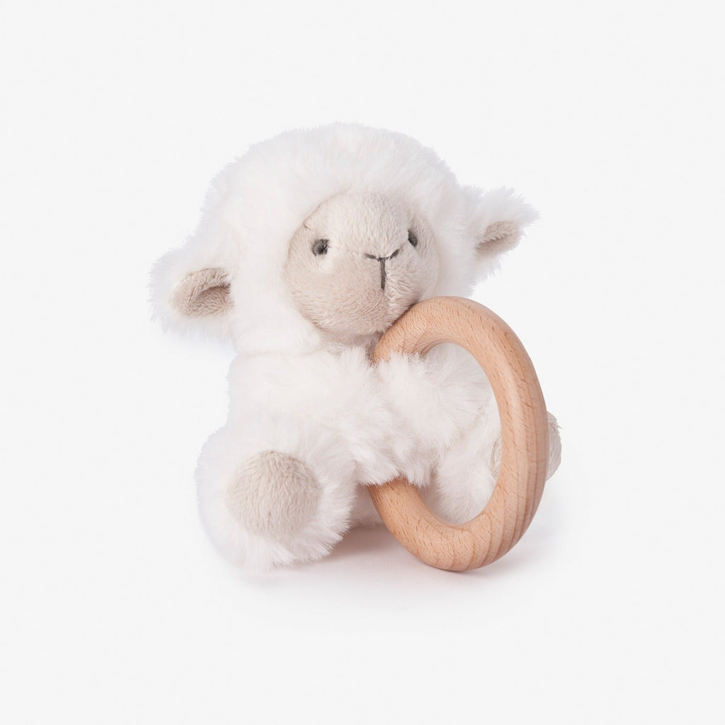 Plush Lamb Wooden Ring Rattle