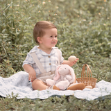 Plaid Organic Muslin Top & Linen Suspender Shorts