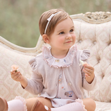 Taupe Flutter Sleeve Hand-Embroidered Baby Cardigan