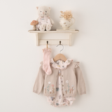 Taupe Flutter Sleeve Hand-Embroidered Baby Cardigan