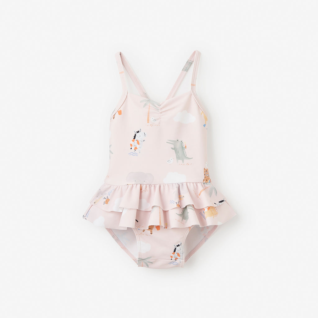 Pale Pink Seaside Safari Baby Ruffle Swimsuit