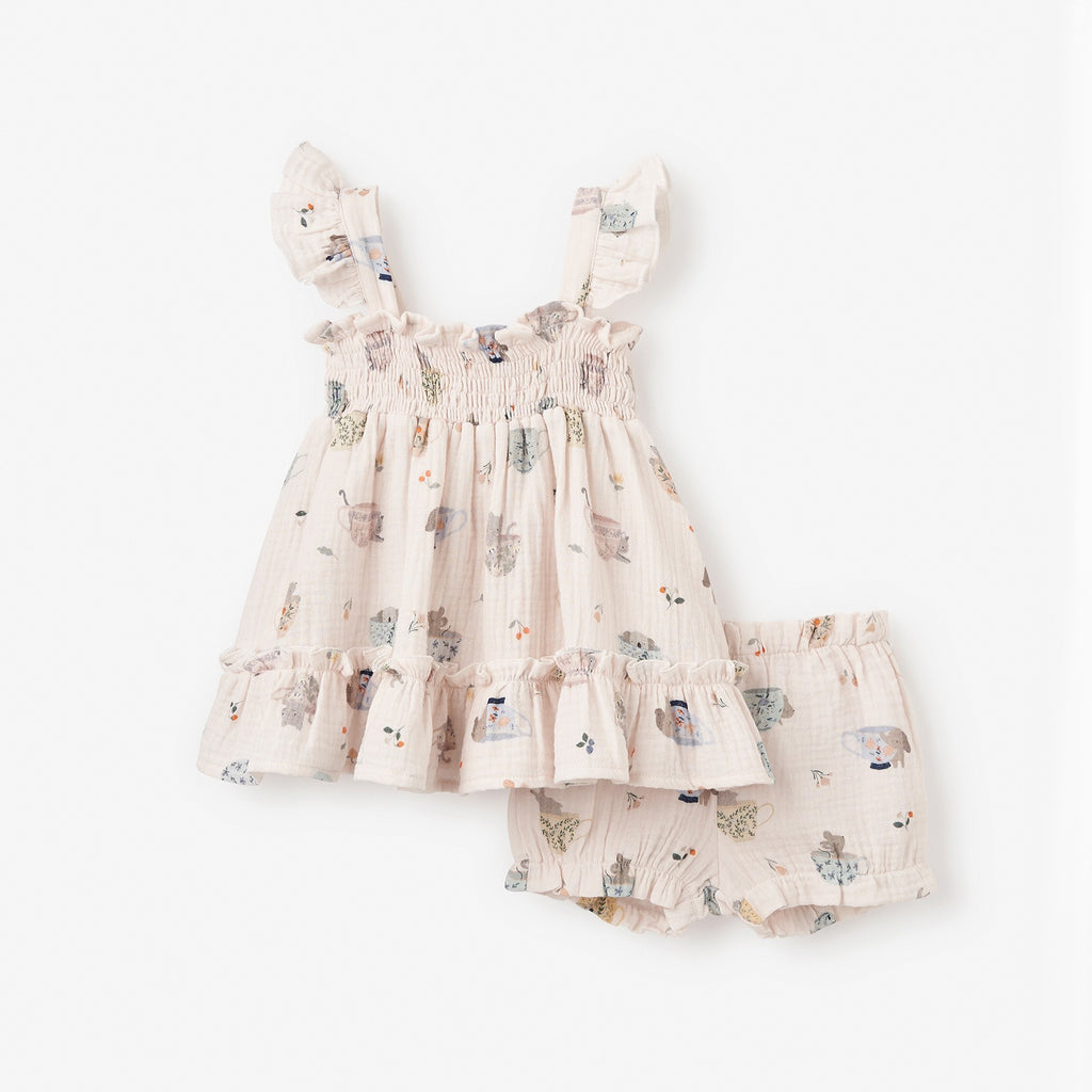 Tea Party Organic Muslin Smocked Dress w/ Bloomer