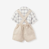 Plaid Organic Muslin Top & Linen Suspender Shorts