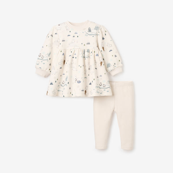 Arctic Printed Organic Fleece Dress + Rib Legging Set