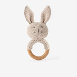 Taupe Knit Cotton Bunny Ring Rattle