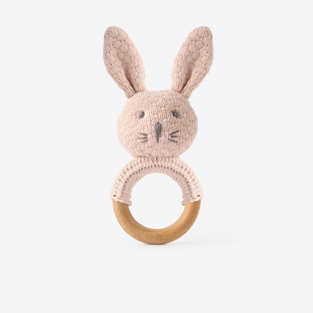 Blush Knit Cotton Bunny Ring Rattle
