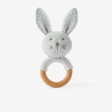 Pale Blue Knit Cotton Bunny Ring Rattle
