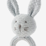 Pale Blue Knit Cotton Bunny Ring Rattle