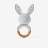 Pale Blue Knit Cotton Bunny Ring Rattle