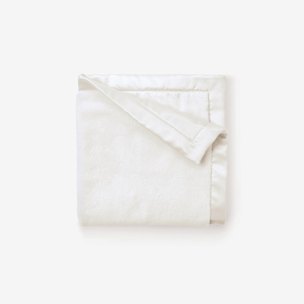 White Satin Trim Flannel Fleece Baby Security Blanket