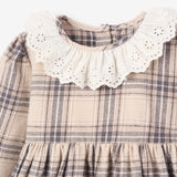 Neutral Plaid Eyelet Collared Dress + Bloomer