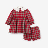 Holiday Red Tartan Dress w. Pleated Collar