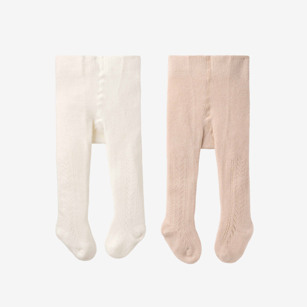 Taupe/White Pointelle Tight Set - 2PK