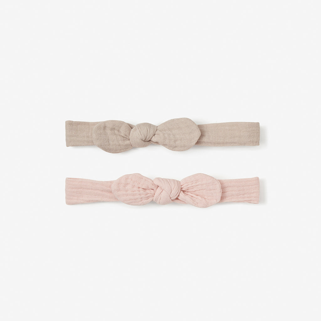 Organic Muslin Bow Headband Set Taupe/Blush 2PC