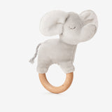 Velour Elephant Wooden Ring Rattle