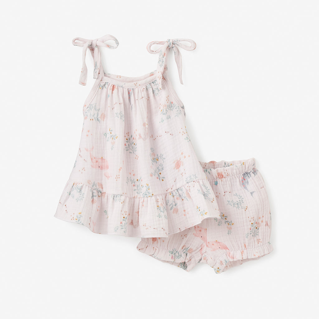 Sea Magic Organic Muslin Tie Top + Bloomer Set