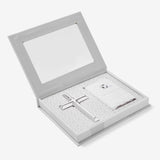 Eyelet Covered Bible & Cross Christening Gift Set