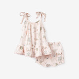 Garden Picnic Lace Edge Organic Muslin Tie Top + Bloomer Set