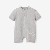Hand Embroidered Elephant Knit Shortall Baby Romper