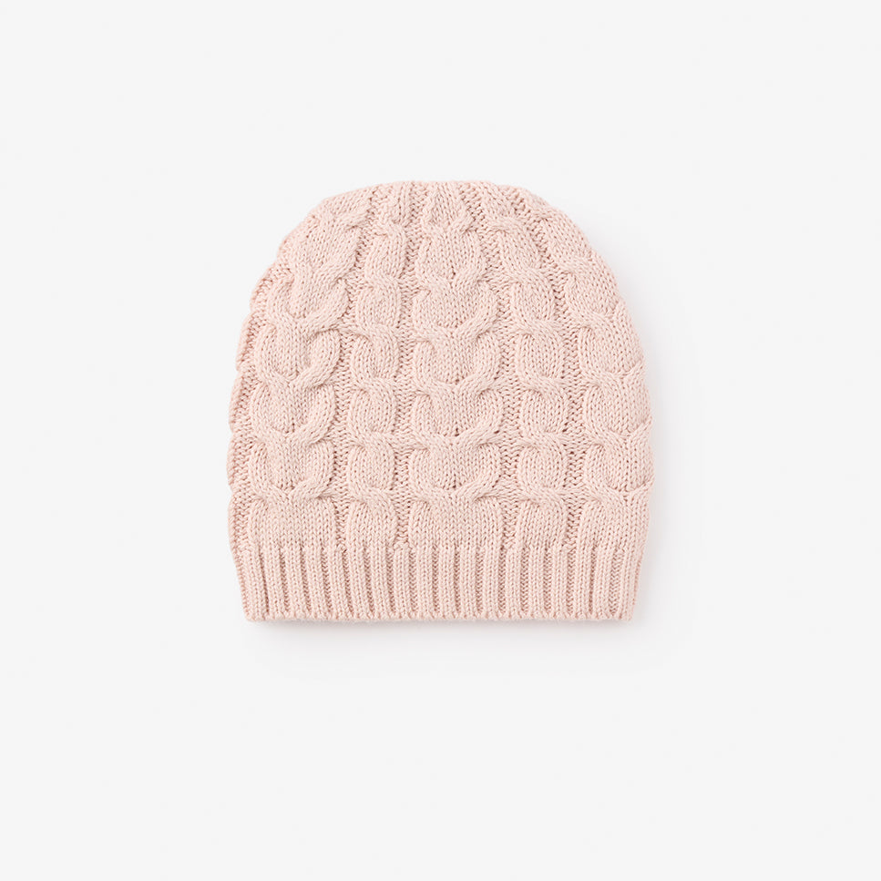 Pale Pink Horseshoe Cable Knit Baby Hat