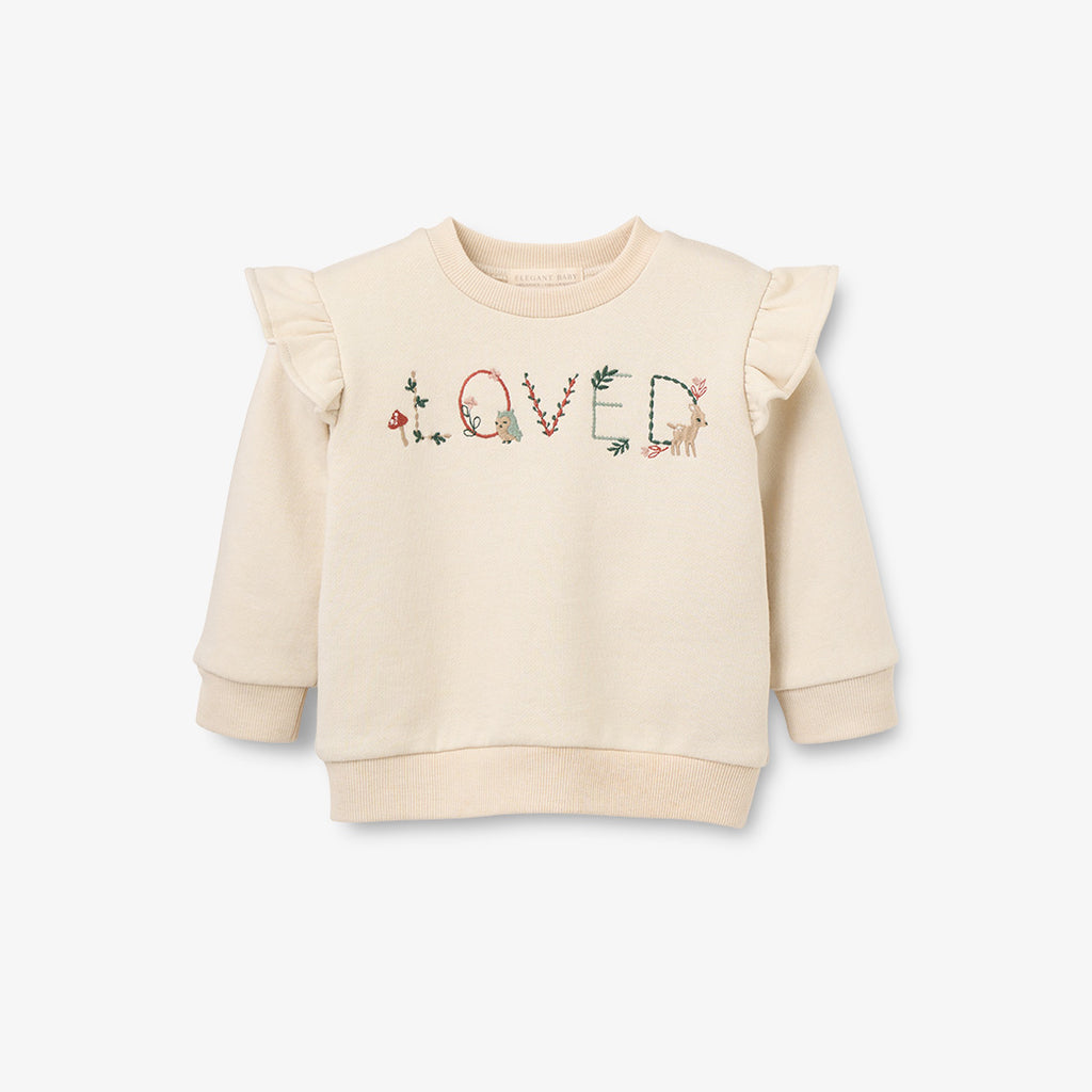"Loved" Flutter Sleeve Pullover
