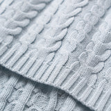 Pale Blue Horseshoe Cable Knit Baby Blanket