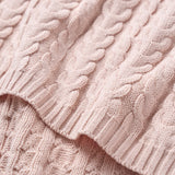 Pale Pink Horseshoe Cable Knit Baby Blanket