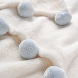 Pale Blue Pom Trim Fleece Baby Stroller Blanket