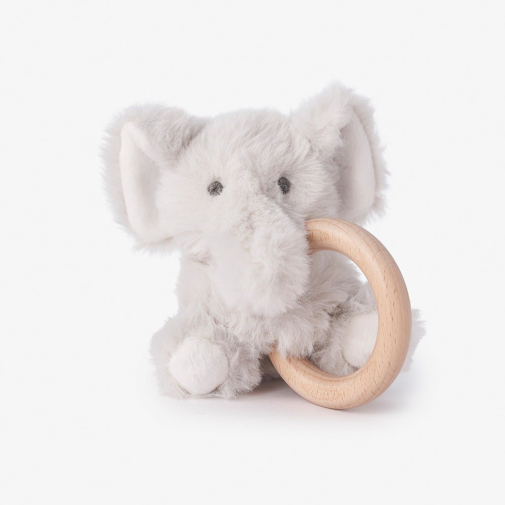 Elephant Plush Wooden Ring Rattle