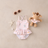 Pale Pink Seaside Safari Baby Ruffle Swimsuit