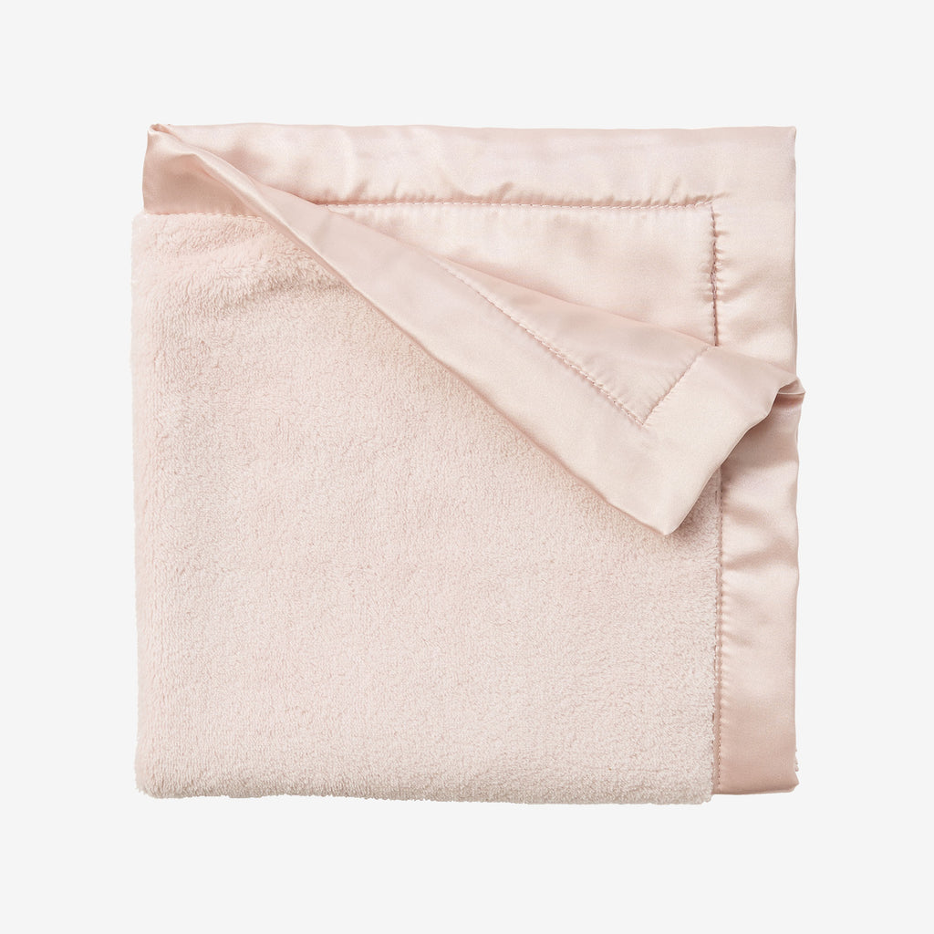 Pale Pink Satin Trim Flannel Fleece Baby Security Blanket