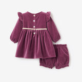 Dark Violet Velvet Ruffle Sleeve Dress