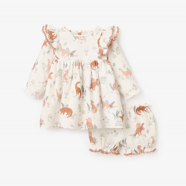 Dinosaur Organic Muslin Ruffle Dress