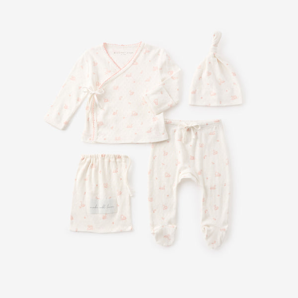 Swan Print Organic Cotton Pointelle Layette 3 Pc Gift Set