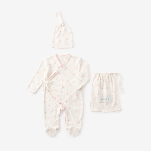 Swan Print Organic Cotton Pointelle Layette 2 Pc Gift Set