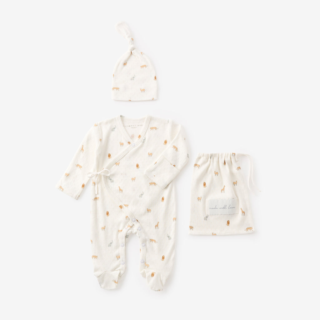 Multi-color Safari Print Organic Cotton Pointelle Layette 2 Pc Gift Set