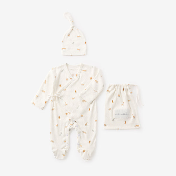 Multi-color Safari Print Organic Cotton Pointelle Layette 2 Pc Gift Set