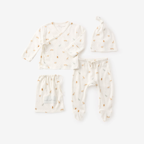 Multi-Color Safari Print Organic Cotton Pointelle Layette 3 Pc Gift Set