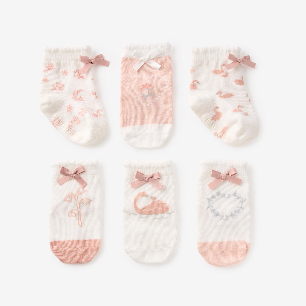 Swan Non Slip Baby Socks 6 PK