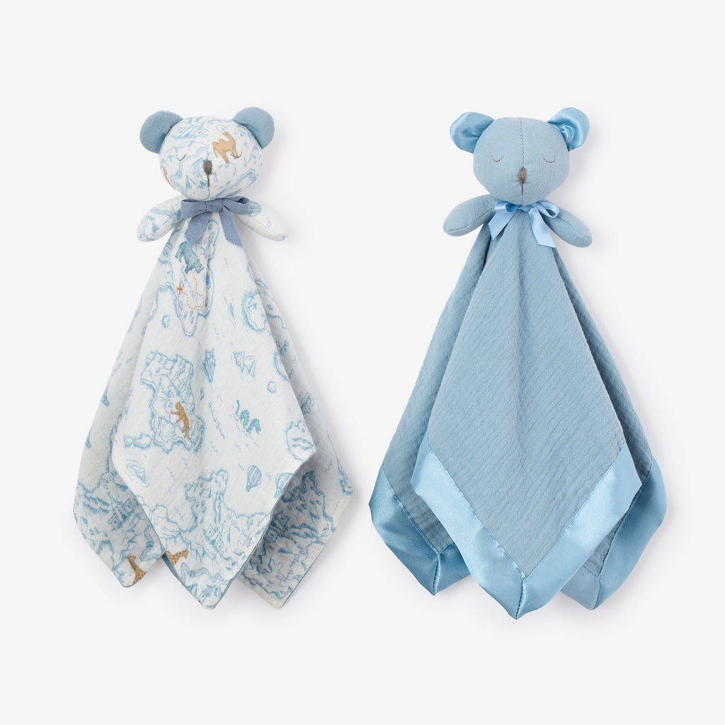 Blue "Sleepy Pals" Organic Security Blanket Set