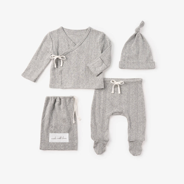 Gray Organic Cotton Pointelle Layette Gift Set